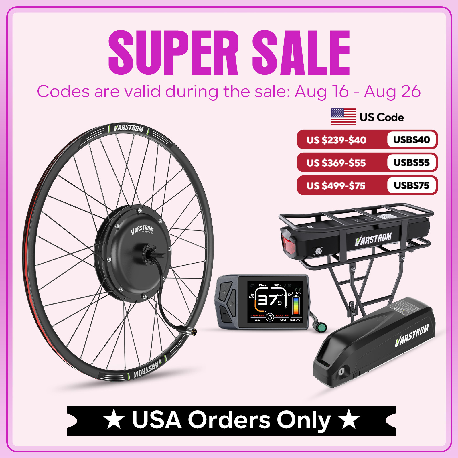 [US Stock] Varstrom 1000W 1500 - đánh giá và giá 48V 1500W Rear Hub Motor With Battery