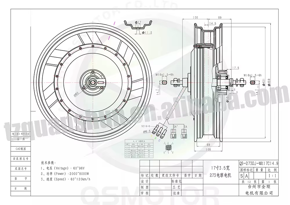 QSMOTOR QS273 17-inch 3000W V3 - đánh giá và giá 17 Inch Motorcycle Rim Hub Motor 72V